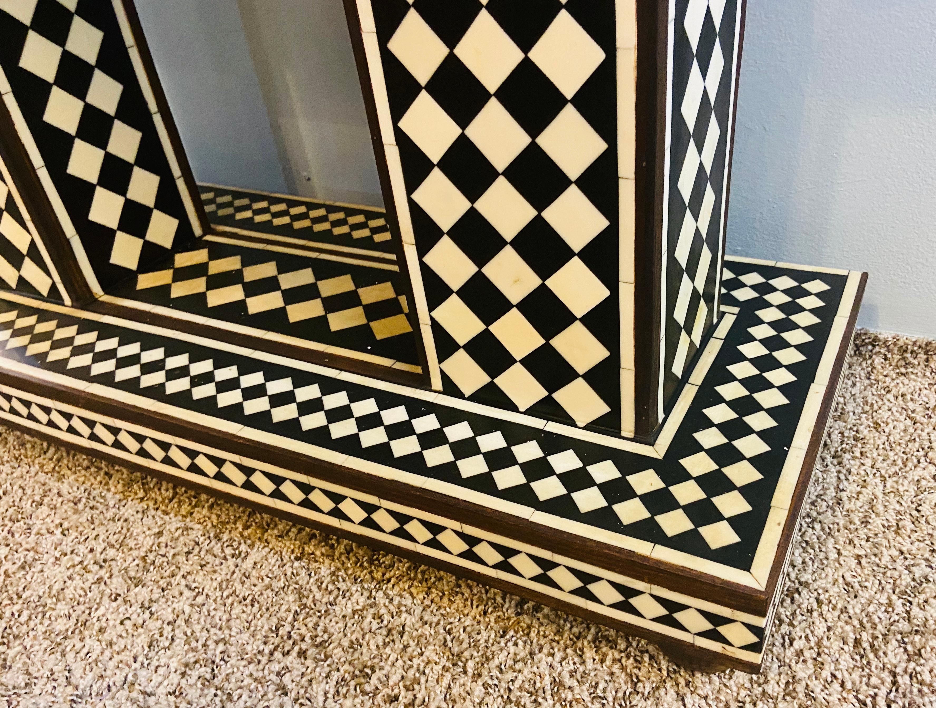 Art Deco Style Black and White Console Table and Mirror in Diamond Pattern 6