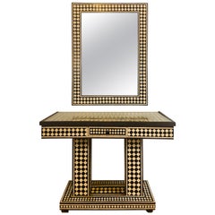 Vintage Art Deco Style Black and White Console Table and Mirror in Diamond Pattern