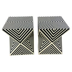 Art Deco Style Black and White Resin Sculptural Side, End Table or Stool, a Pair