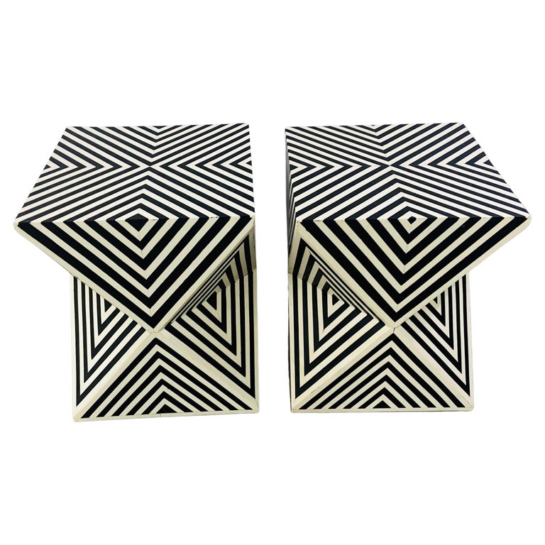 Art Deco Style Black and White Resin Sculptural Side, End Table or ...