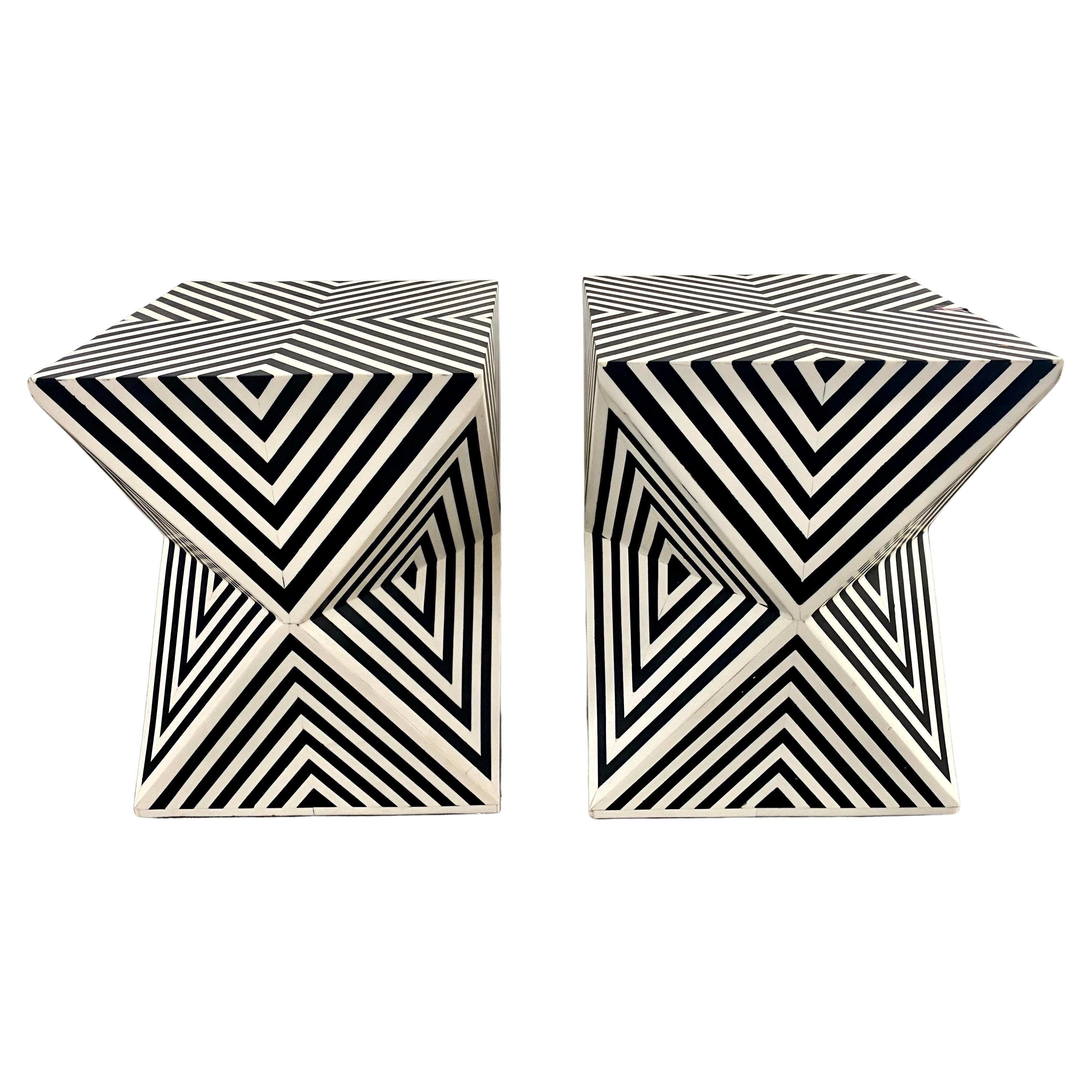 Art Deco Style Black and White Resin Sculptural Side, End Table or ...