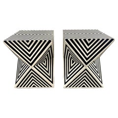 Art Deco Style Black and White Resin Sculptural Side, End Table or Stool, a Pair