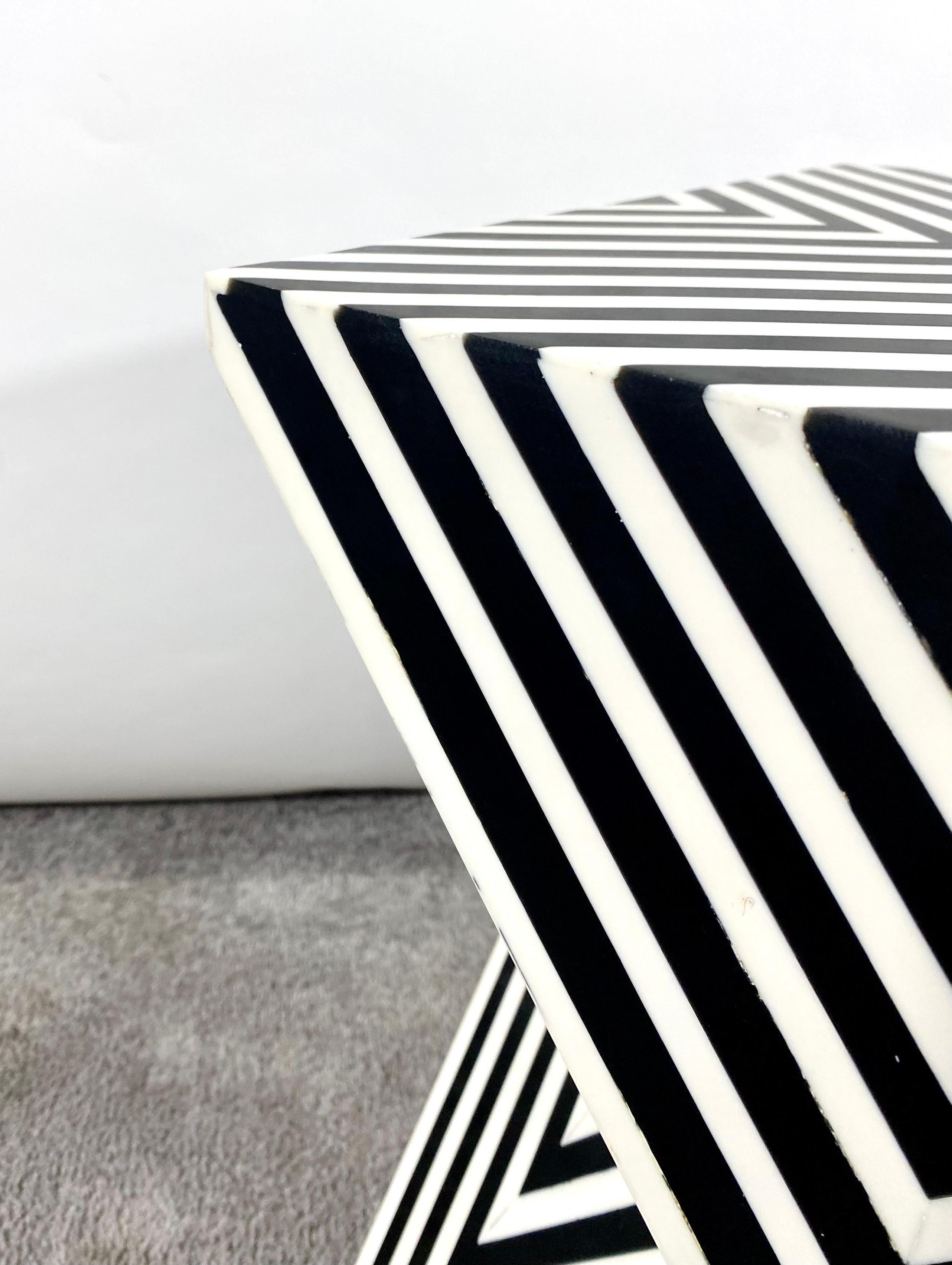 Art Deco Style Black and White Resin Sculptural Side, End Table or Stool 5