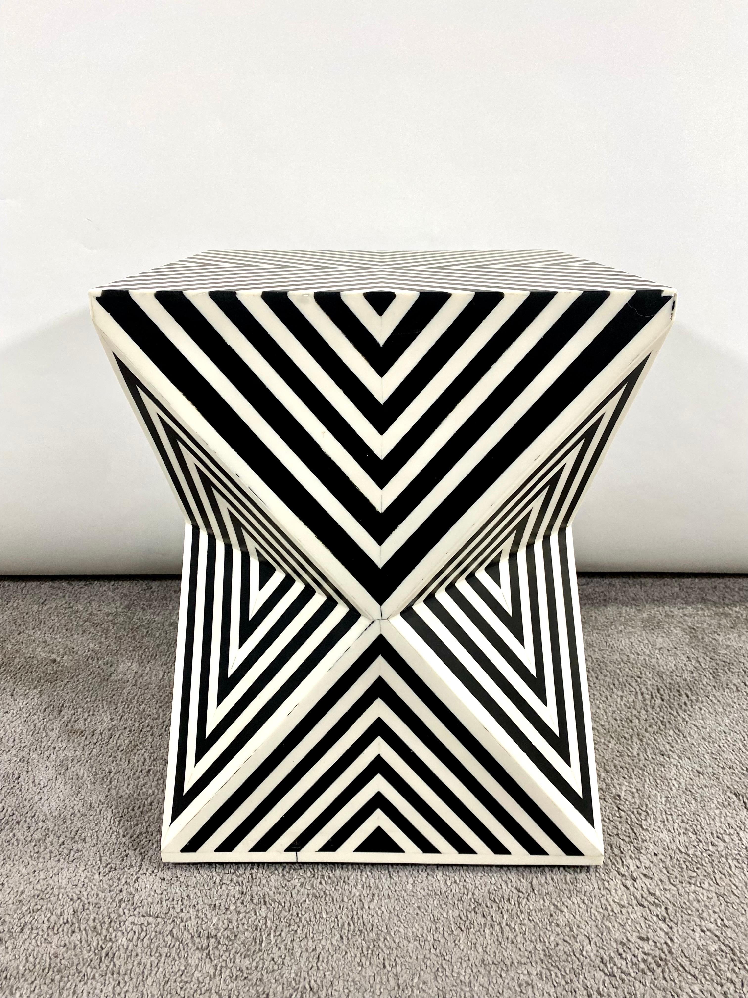 Art Deco Style Black and White Resin Sculptural Side, End Table or Stool 2