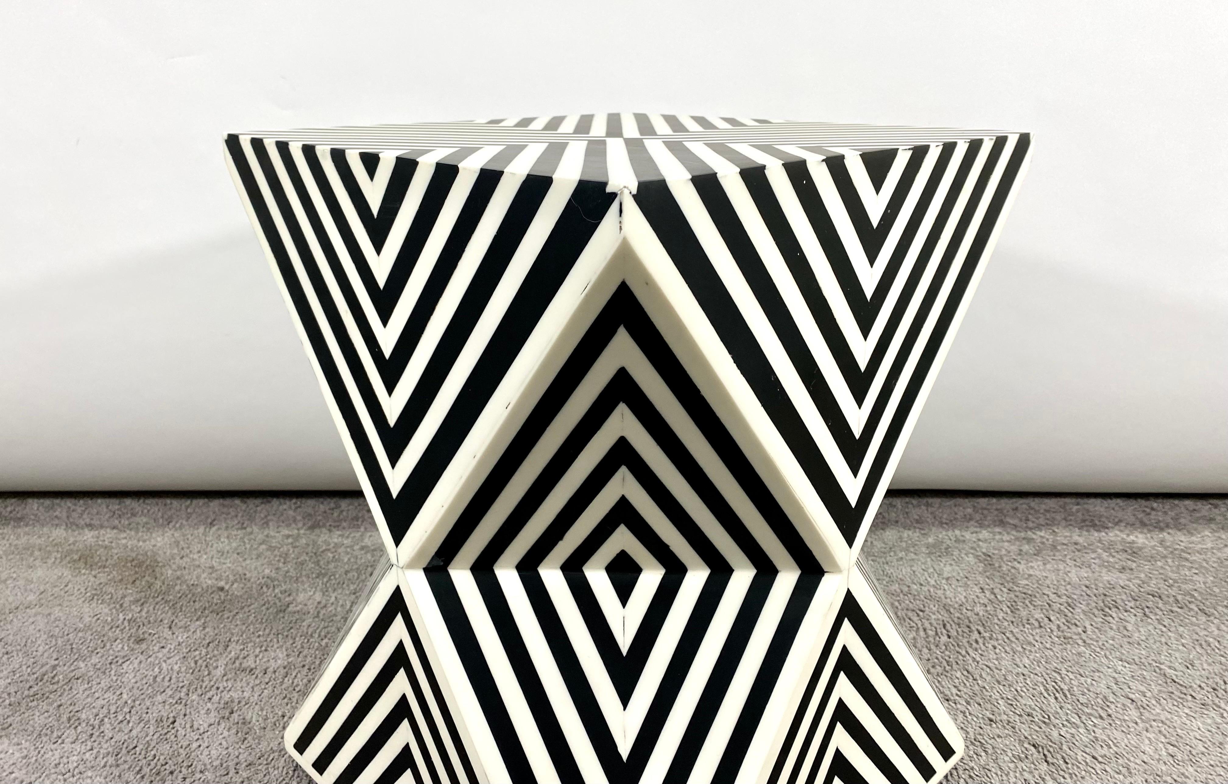 Art Deco Style Black and White Resin Sculptural Side, End Table or Stool 3