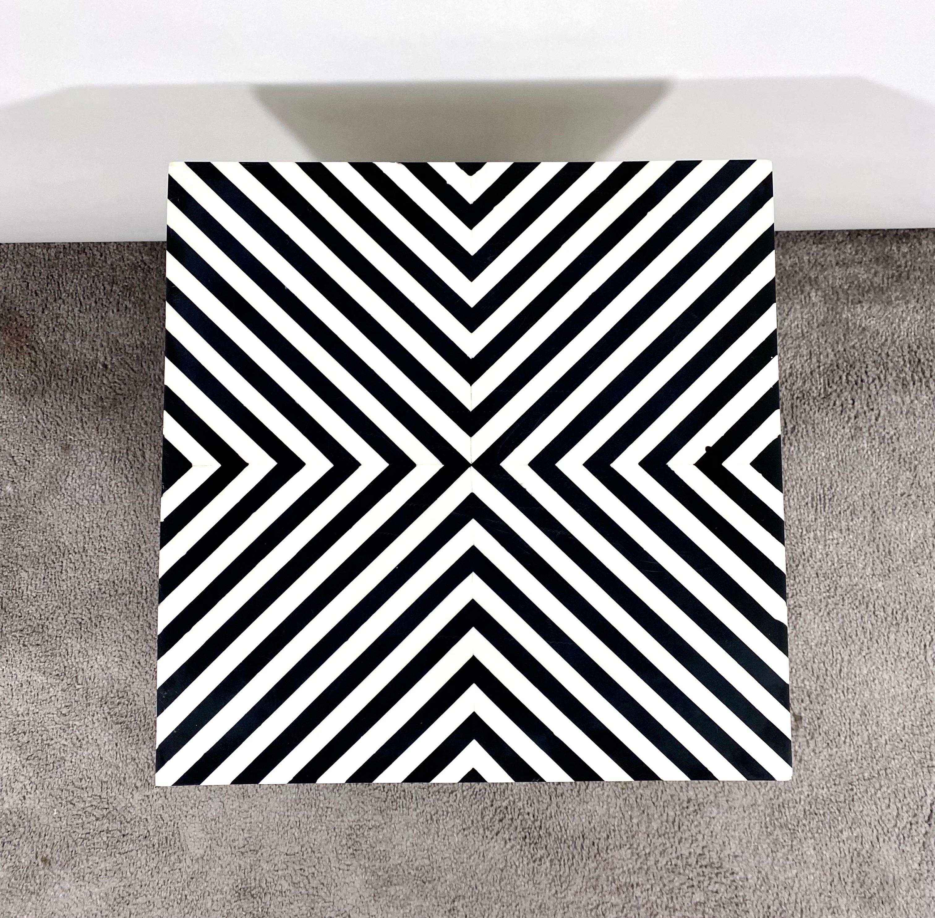 Art Deco Style Black and White Resin Sculptural Side, End Table or Stool 4