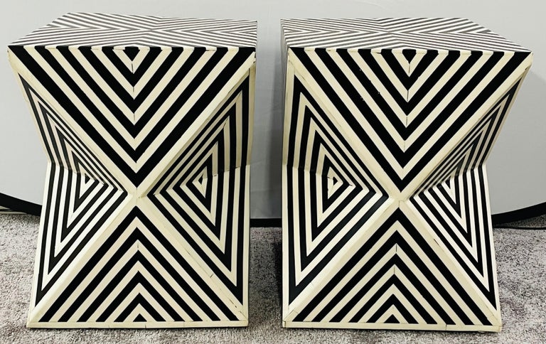 Art Deco Style Black and White Resin Side, End Table or Stool, a Pair ...