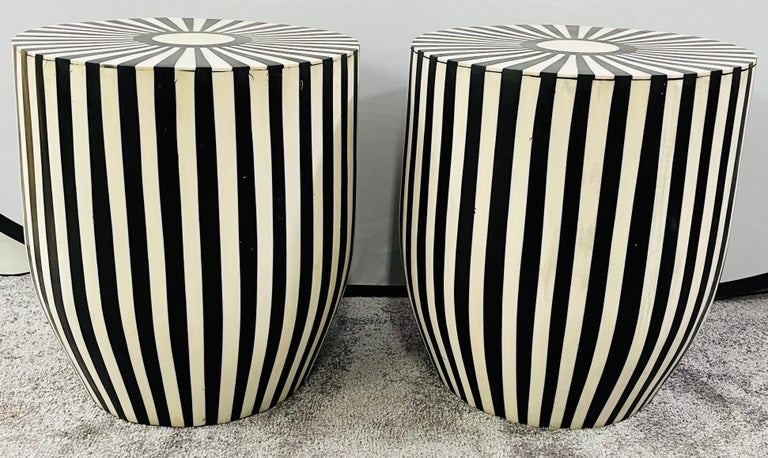 Art Deco Style Black and White Resin Side, End Table or Stool, a Pair ...