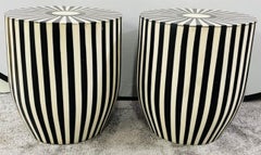 Art Deco Style Black and White Resin Side, End Table or Stool, a Pair.
