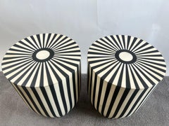 Art Deco Style Black and White Resin Side, End Table or Stool, a Pair