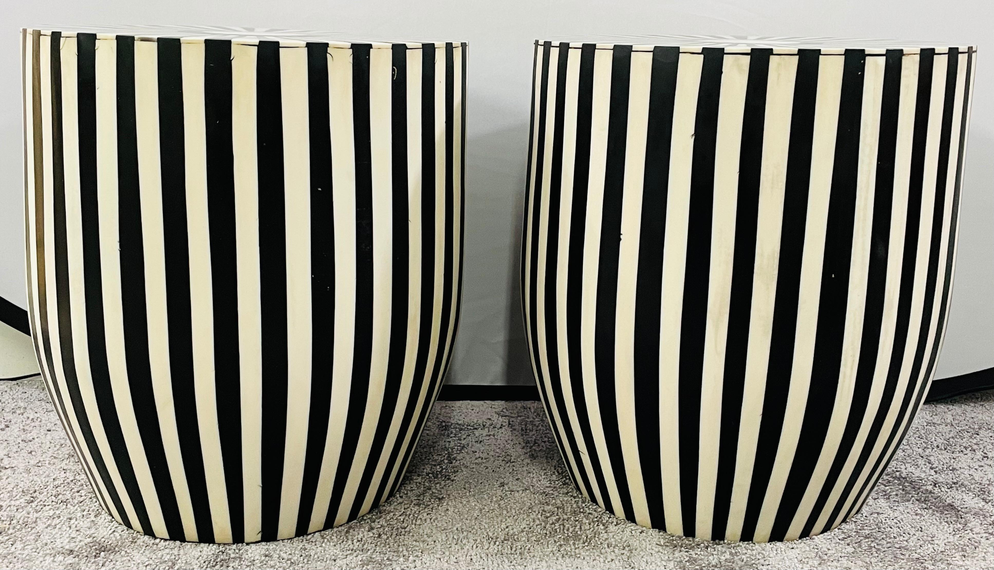 black and white stripe side table