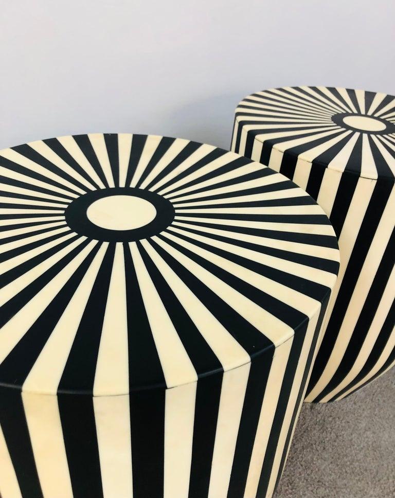 Hand-Crafted Art Deco Style Black and White Resin Side, End Table or Stool, a Pair For Sale