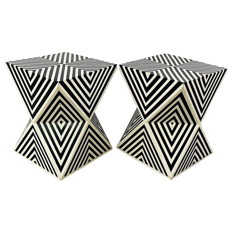 Art Deco Style Black and White Resin Side, End Table or Stool, a Pair ...