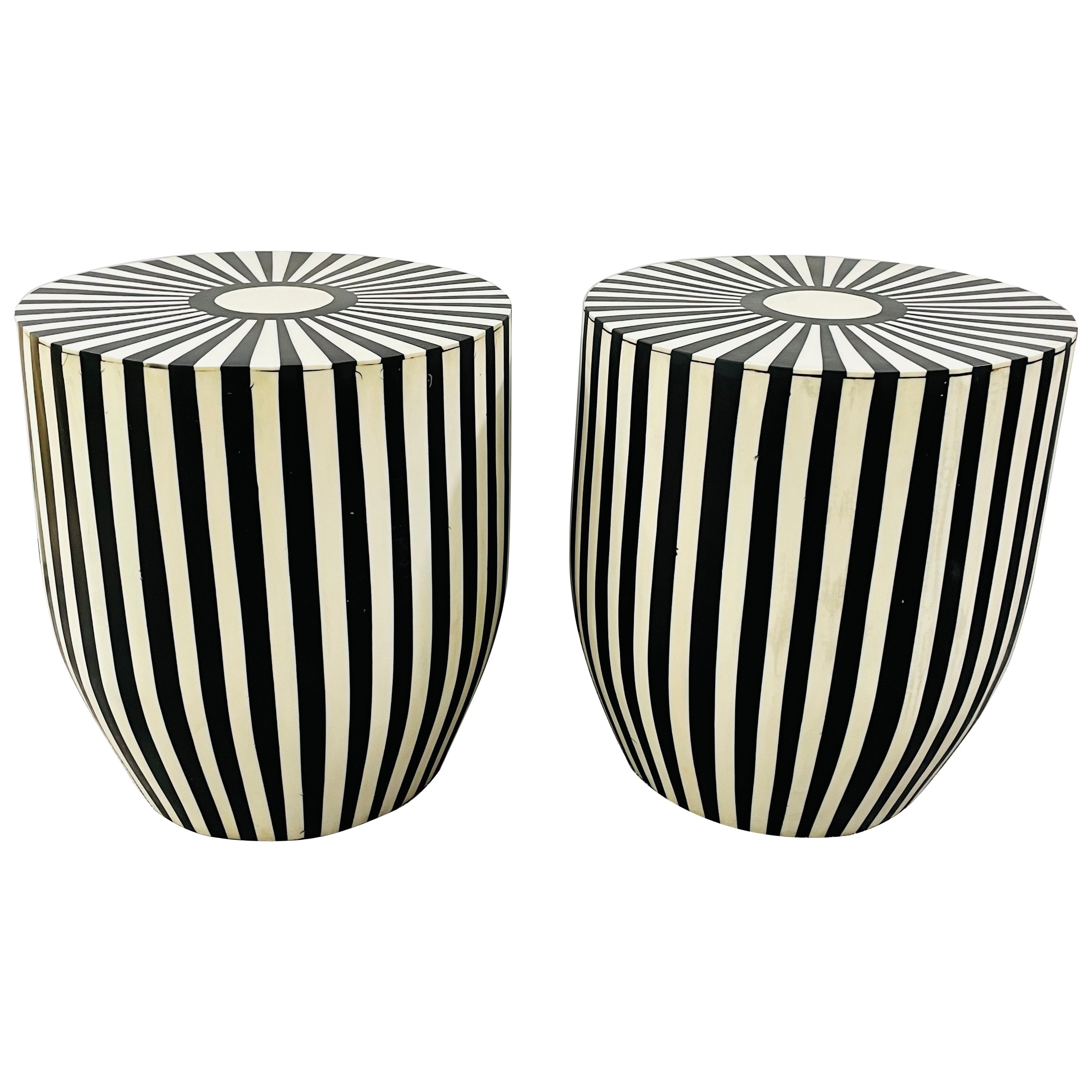 Art Deco Style Black and White Resin Side, End Table or Stool, a Pair