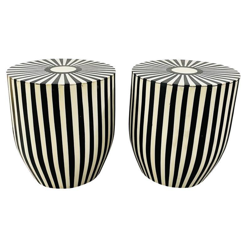 Art Deco Style Black and White Resin Side, End Table or Stool, a Pair.