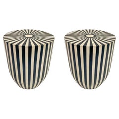 Retro Art Deco Style Black and White Resin Side, End Table or Stool, a Pair