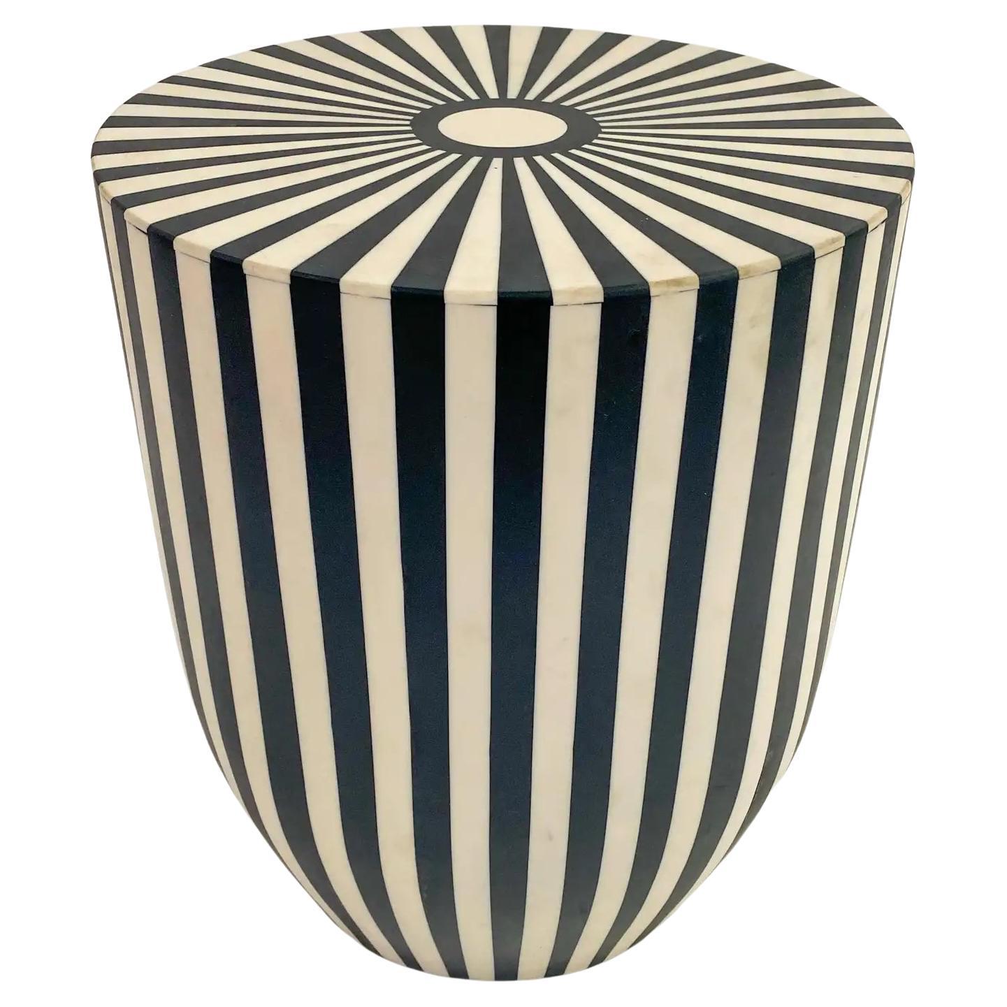 Art Deco Style Black and White Resin Side, End Table or Stool For Sale