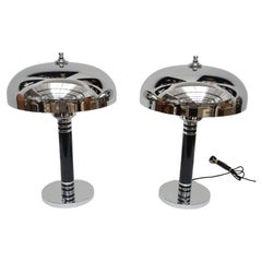 Art Deco Style Black Bakelite and Chromed Metal Dome Lamps