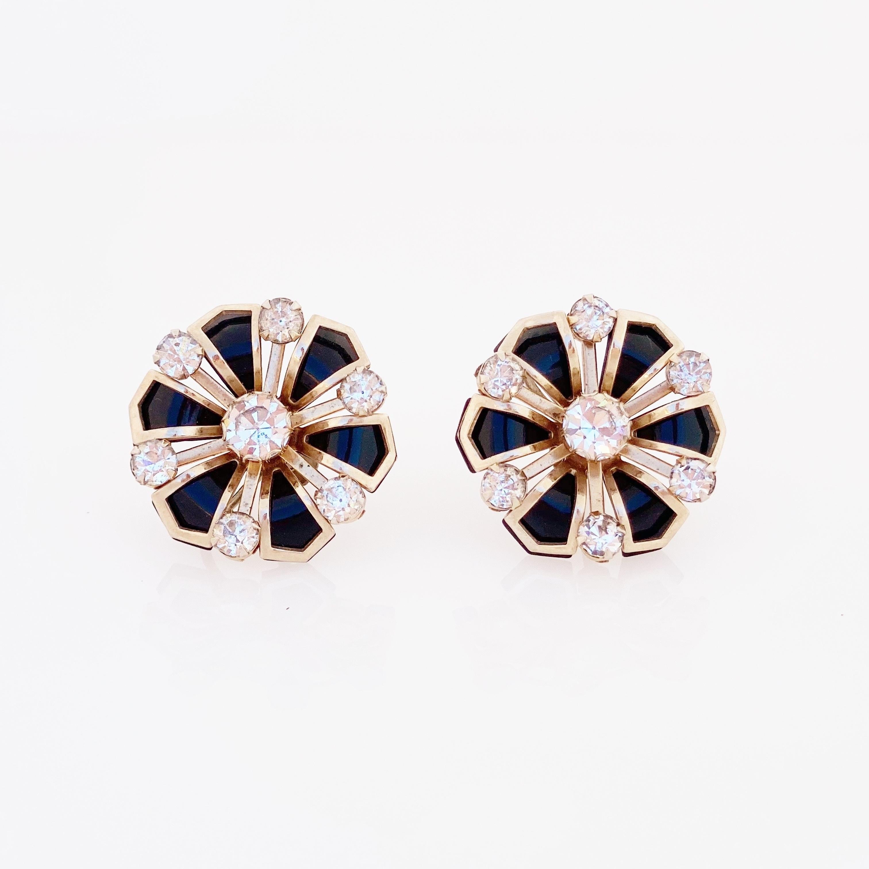 Art Deco Style aquamarine  crystal rhinestone  Gold vermeil earrings 