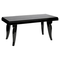 Art Deco Style Black Lacquer Extendable Dining Table, Jules Leleu Style