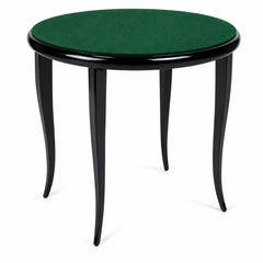 Art Deco Black Lacquer Card Table with Green Felt Top and Curved Legs