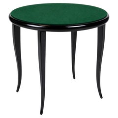 Art Deco Black Lacquer Card Table with Green Felt Top and Curved Legs