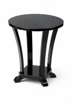 Art Deco Style Black Lacquer Pedestal Side Table, 20th Century