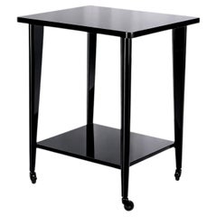 Art Deco Style Black Lacquer Rolling Service Cart Table Shelf, 20th Century