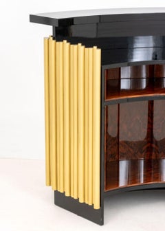 Art Deco Style Black Lacquered & Brass Bar Cabinet