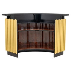 Art Deco Style Black Lacquered & Brass Bar Cabinet