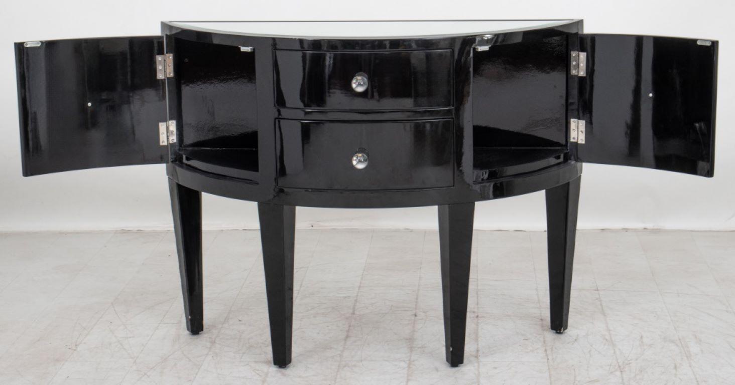 Art Deco Style Black Lacquered Demilune Cabinet In Good Condition For Sale In New York, NY