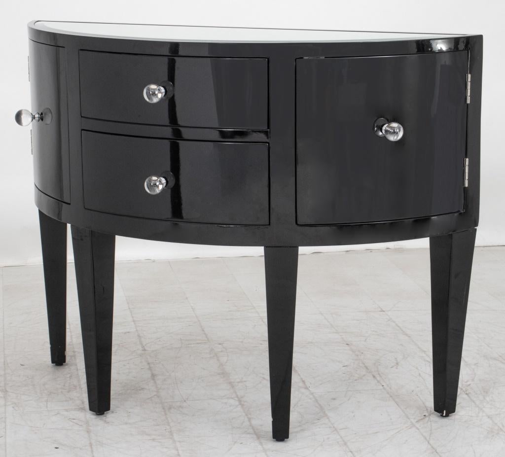 20th Century Art Deco Style Black Lacquered Demilune Cabinet For Sale