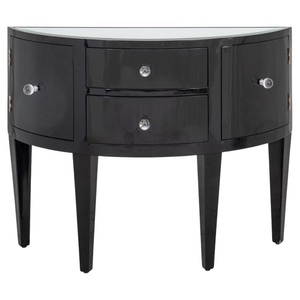 Art Deco Style Black Lacquered Demilune Cabinet