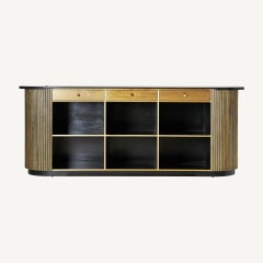 Art Deco Style Black Marble Stone Top and Oval Brass Bar Cabinet or Counter