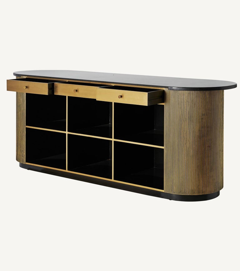 Art Deco Style Black Marble Stone Top and Oval Brass Bar or