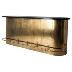Art Deco Style Black Marble Stone Top and Oval Brass Bar Cabinet or Counter