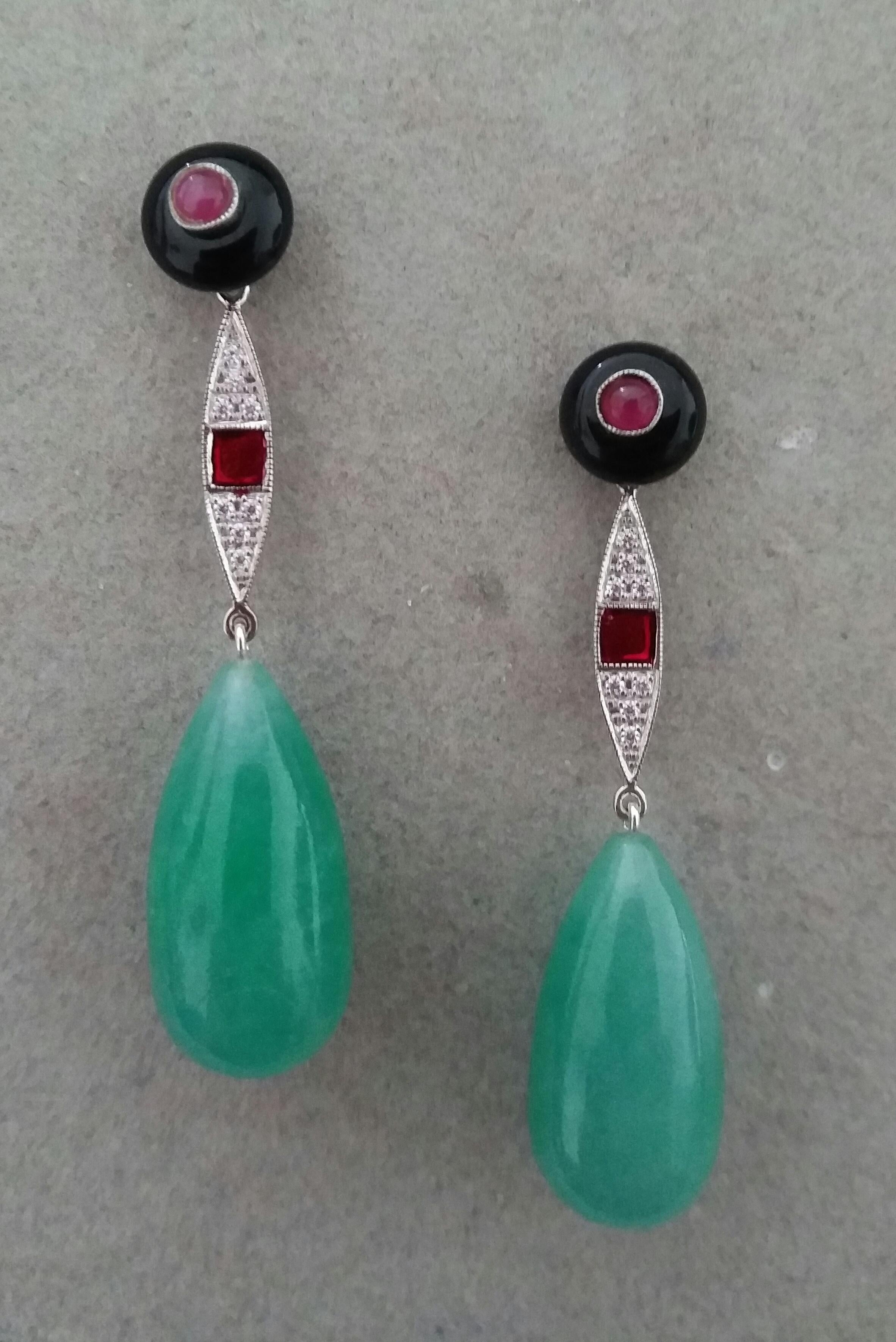 Art Deco Style Black Onyx Rubies Gold Diamonds Enamels Jade Round Drops Earrings For Sale 4