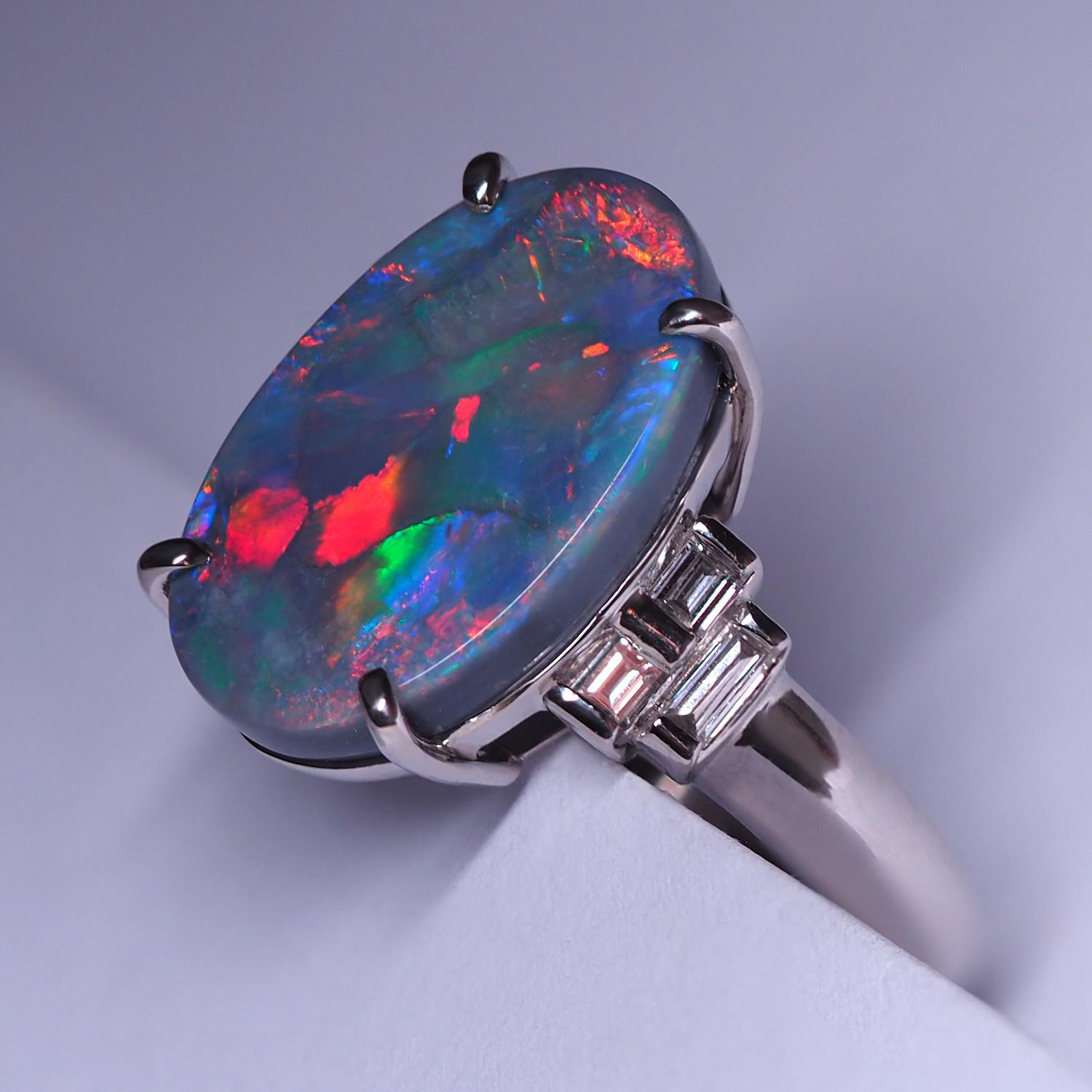 black opal platinum ring