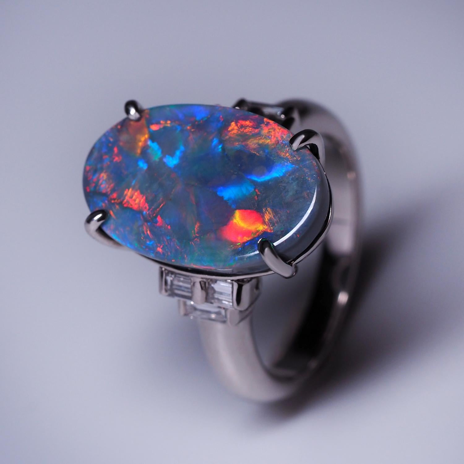 Art Deco Style Black Opal Diamond Platinum Ring Christmas Gift Engagement Ring In Excellent Condition In Berlin, DE
