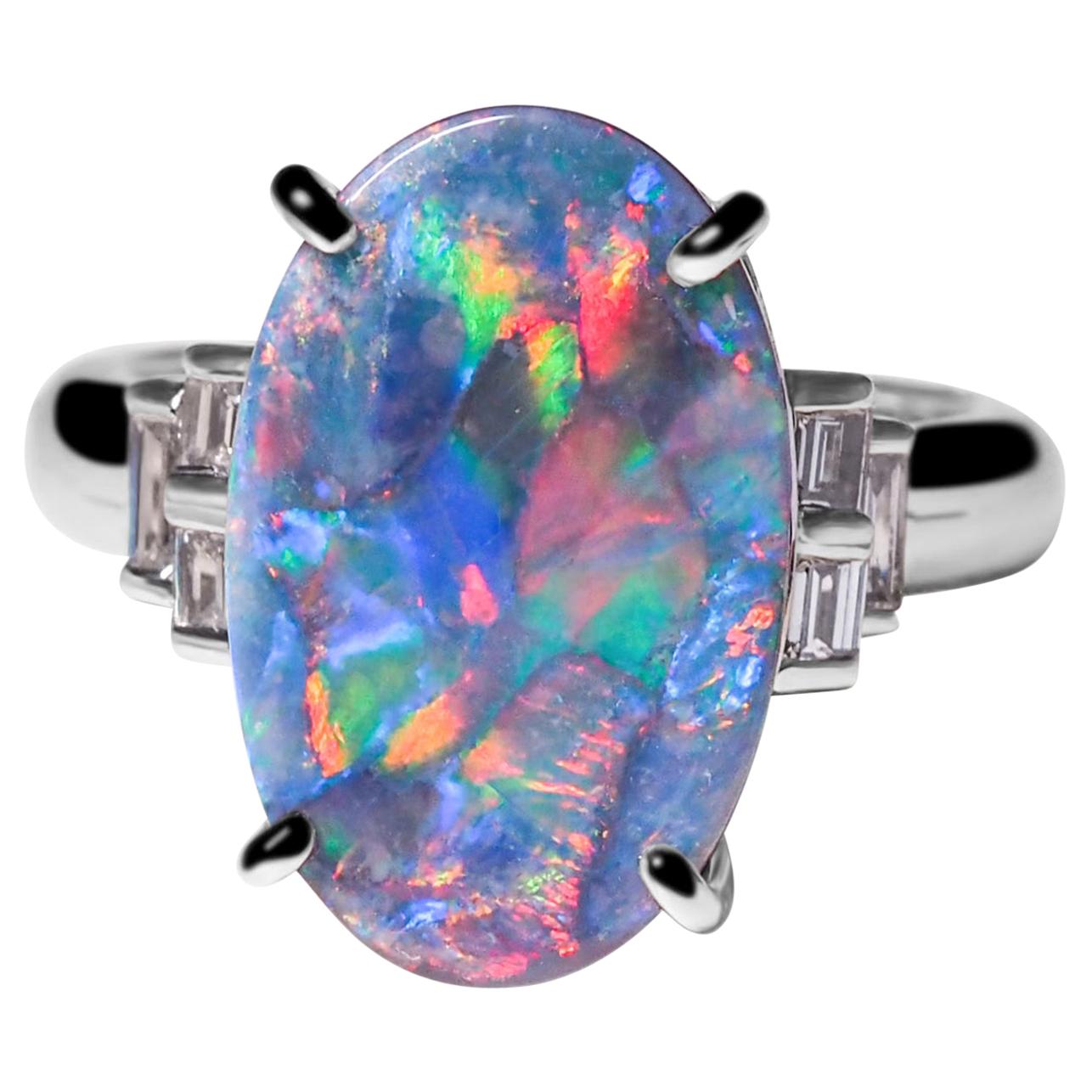 Art Deco Style Black Opal Diamond Platinum Ring Christmas Gift Engagement Ring