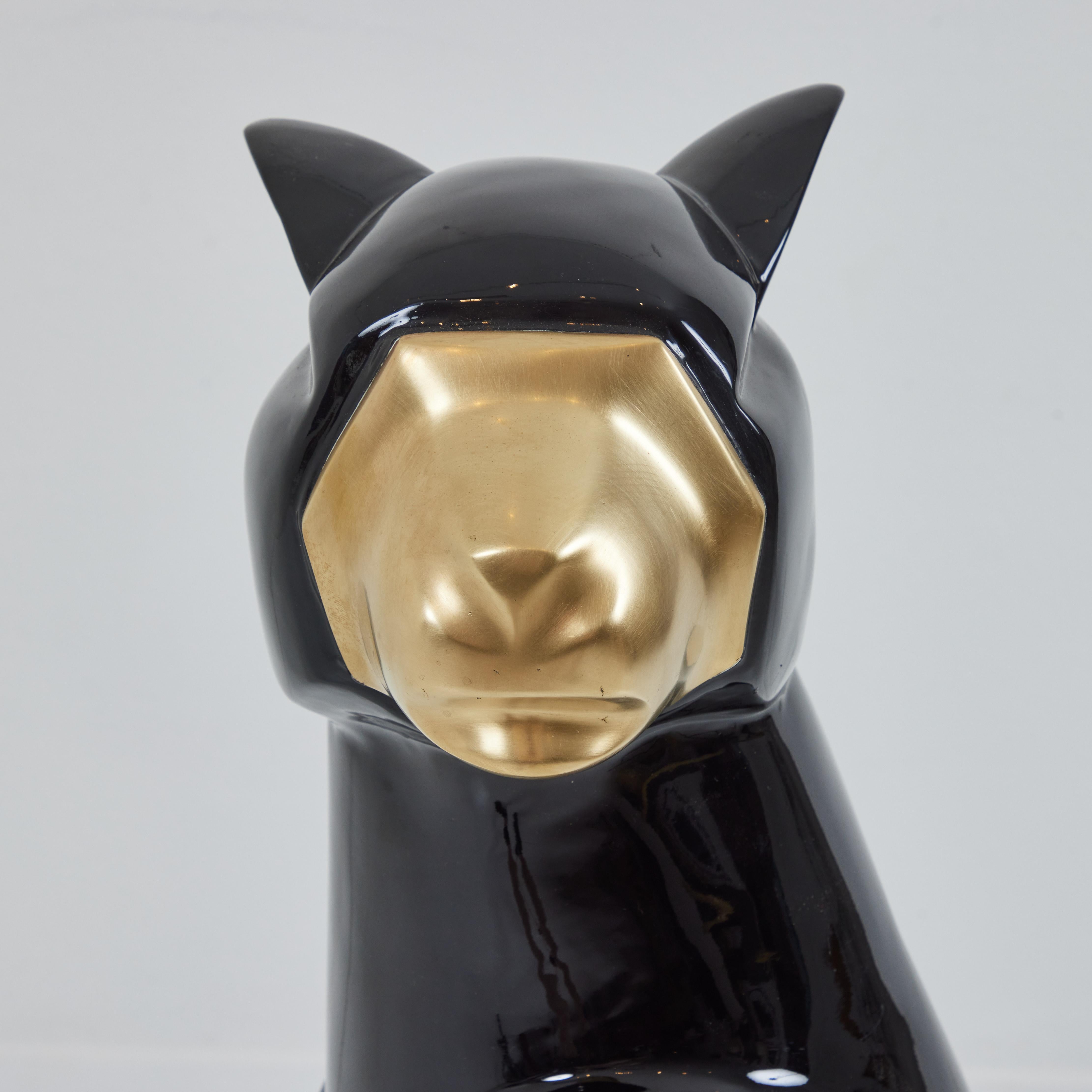Art Deco Style Black Panther with Brass Details For Sale 4