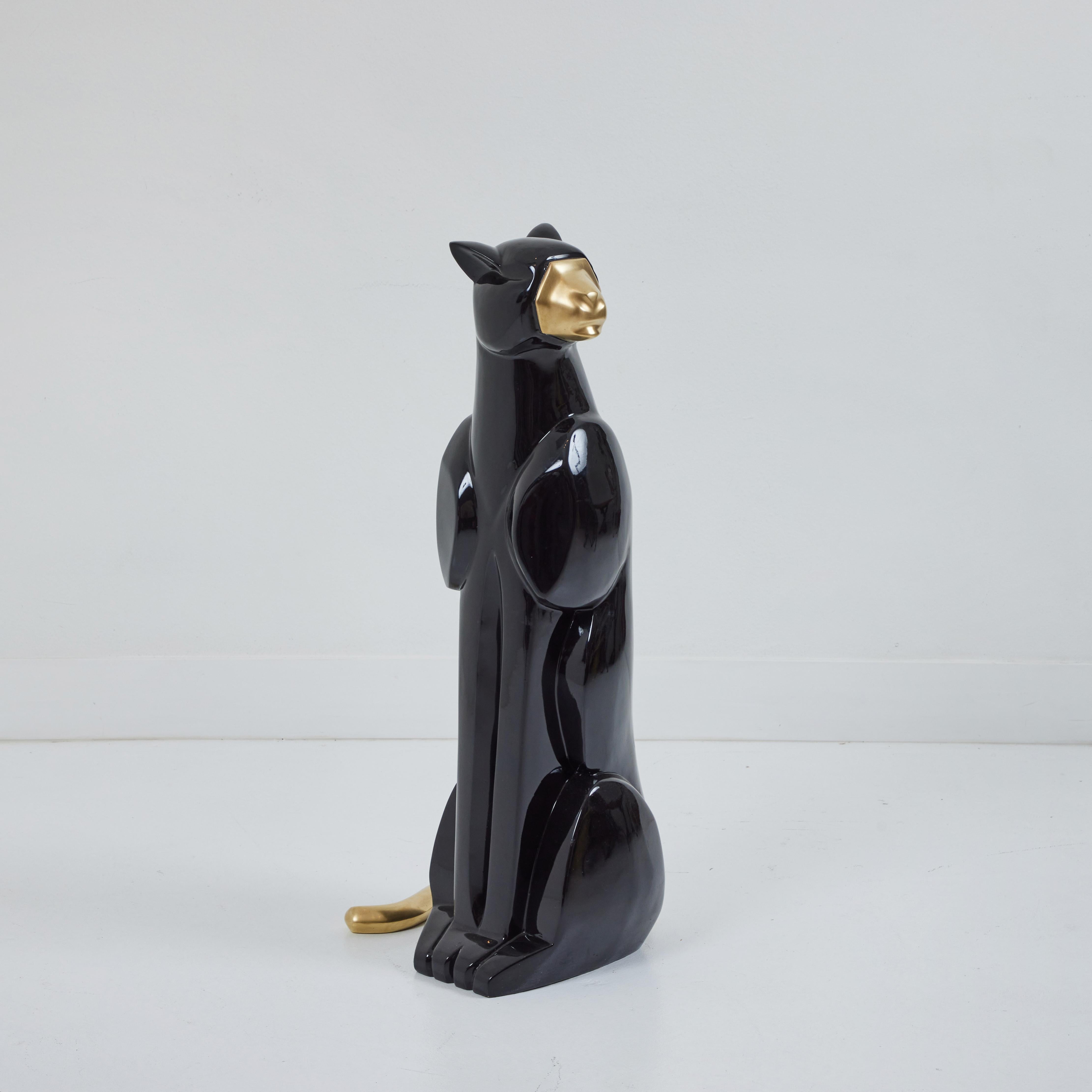 American Art Deco Style Black Panther with Brass Details For Sale
