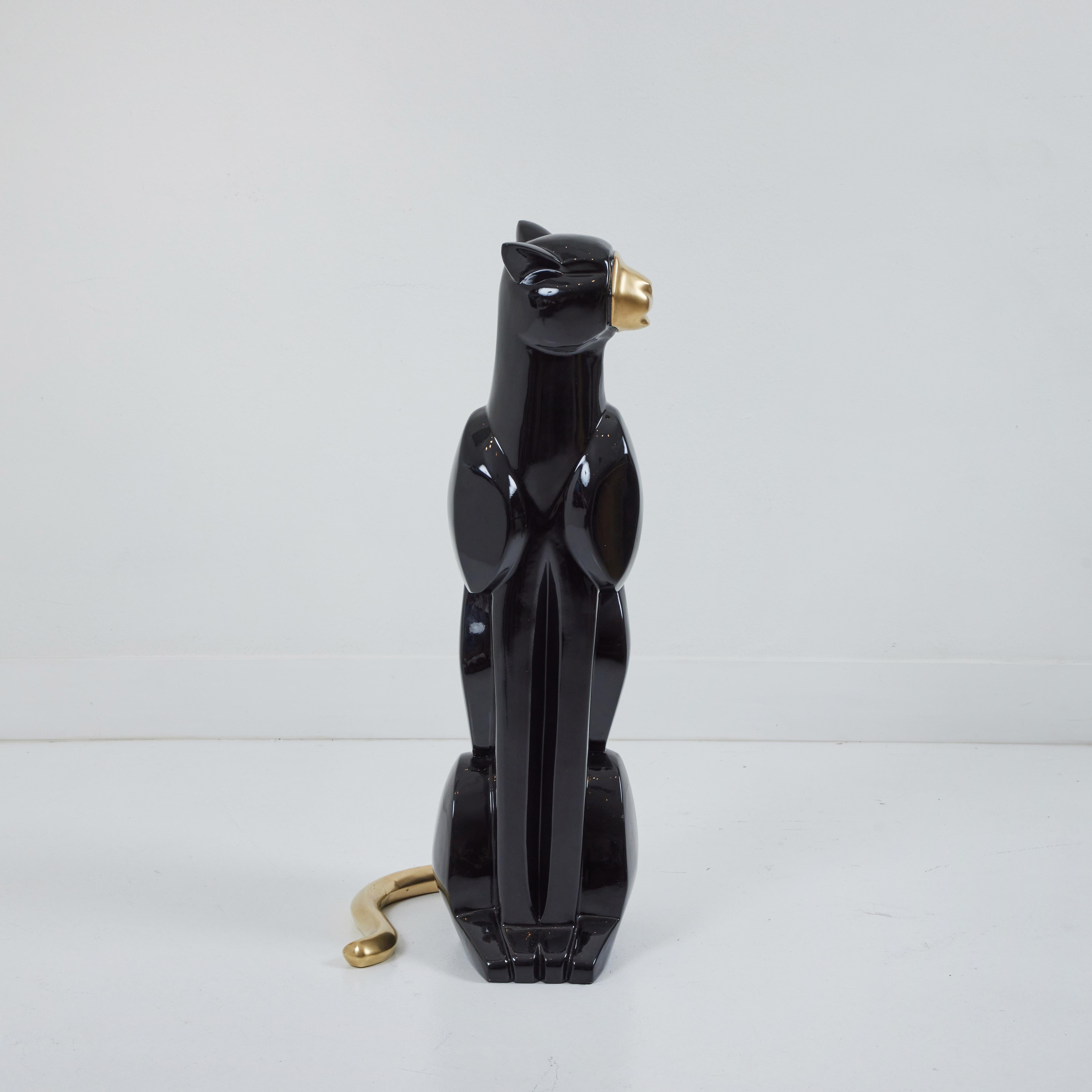 Cast Art Deco Style Black Panther with Brass Details For Sale