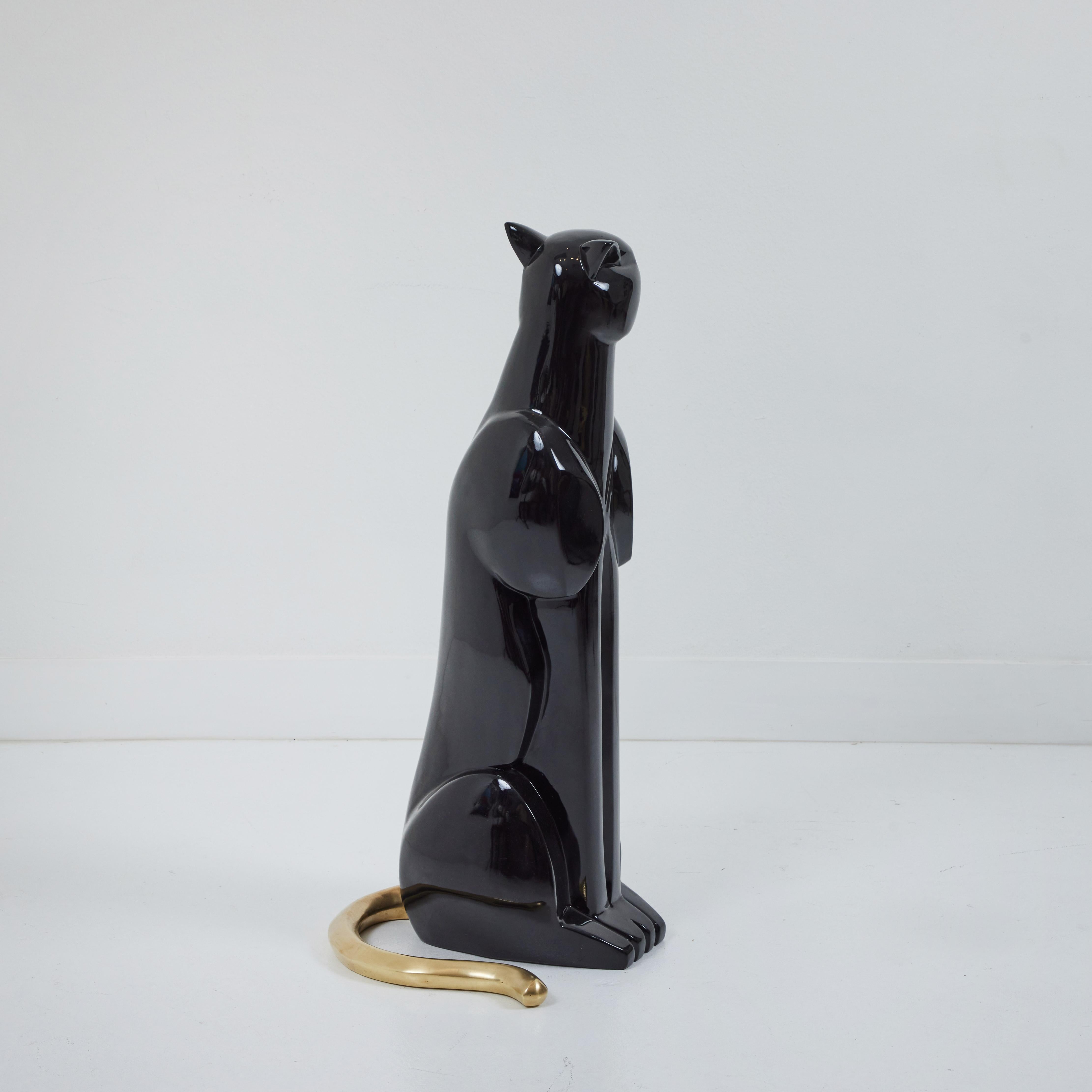 Art Deco Style Black Panther with Brass Details In Good Condition For Sale In Palm Desert, CA