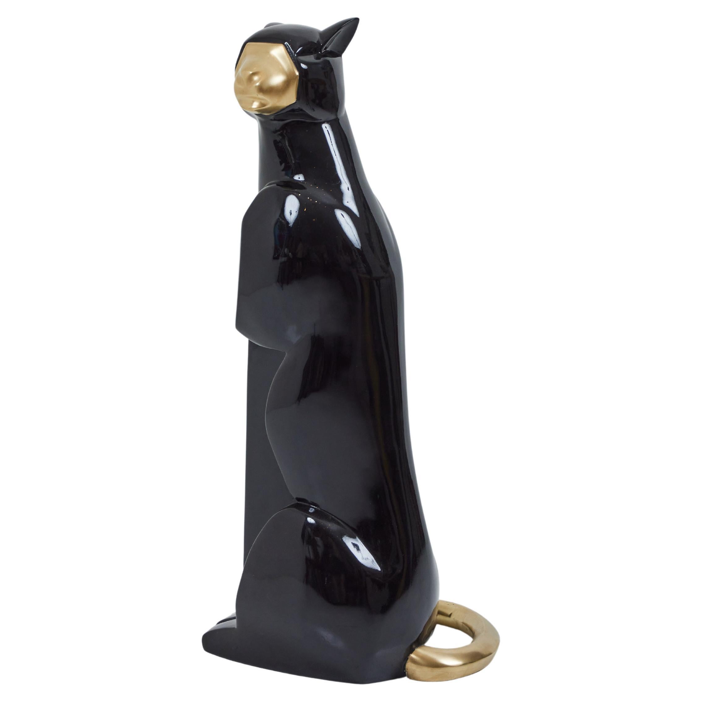 Art Deco Style Black Panther with Brass Details For Sale