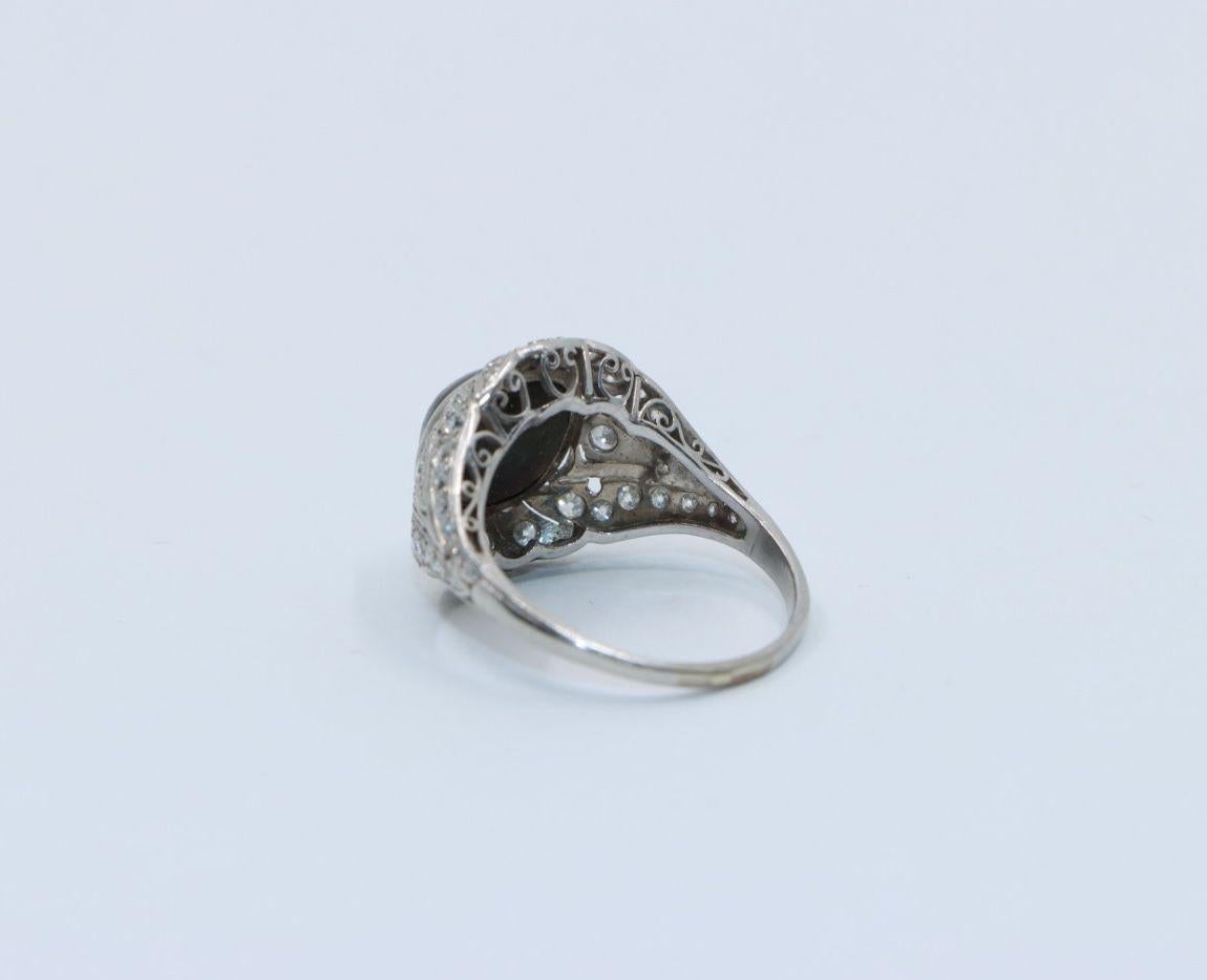 Art Deco Style Black Star Sapphire Diamond Platinum & 10K Ring 1