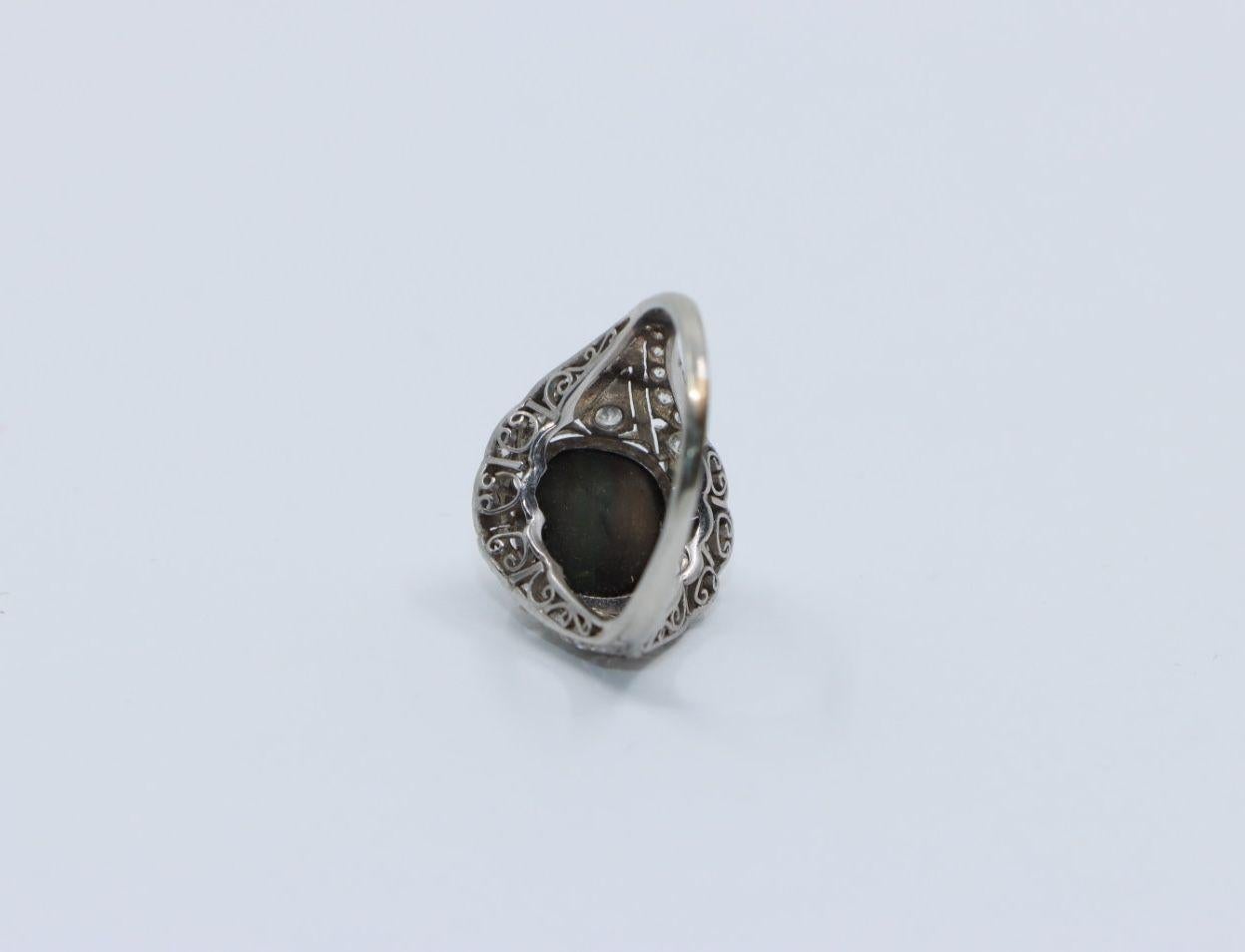 Art Deco Style Black Star Sapphire Diamond Platinum & 10K Ring 2