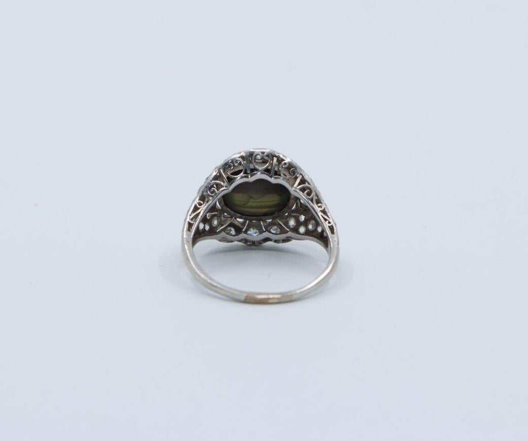 Art Deco Style Black Star Sapphire Diamond Platinum & 10K Ring 3