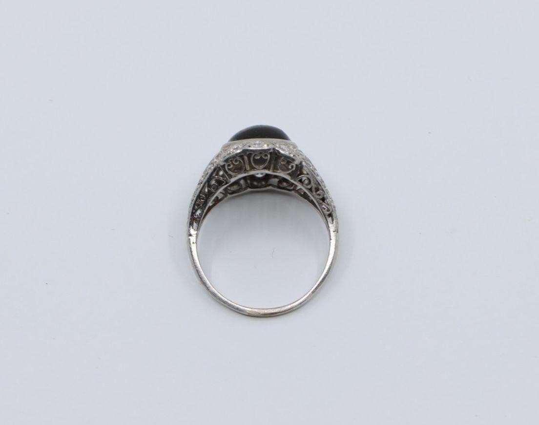 Art Deco Style Black Star Sapphire Diamond Platinum & 10K Ring 4
