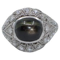 Art Deco Stil Schwarzer Stern Saphir Diamant Platin & 10K Ring